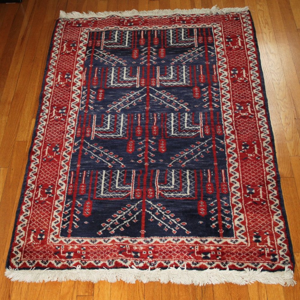 Vintage Persian Ghoochan Hand Knotted One of a Kind Wool Area Rug 3.4’ x 5'